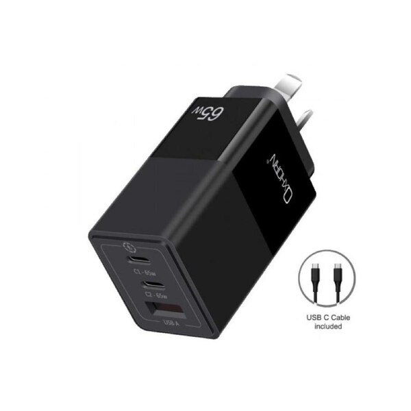 Oxhorn 65W PD GaN USB Type C 3 Ports Fast Charger Black