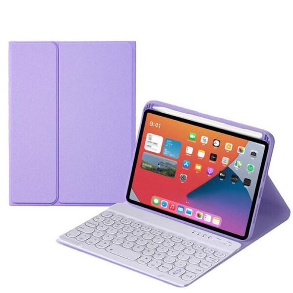 Wireless Keyboard For iPad Mini 6 Round key Keyboard Case With Pencil Holder-Light Purple
