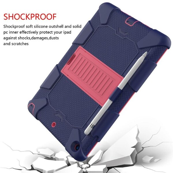 Silicone+PC Case 3-Layer Anti-fall Protective Cover Tablet Stand For iPad 7 10.2 inch(2019)-9navy hotpink