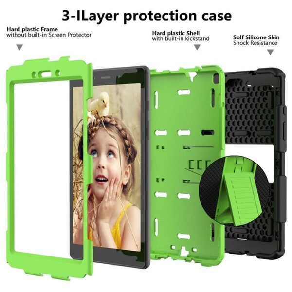 Silicone+PC Case 3-Layer Anti-fall Protective Cover Tablet Stand For Samsung Galaxy Tab A 8 inch T290(2019)-7black olivia