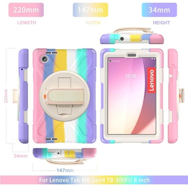 Tablet Case Heavy Duty with Swivel Stand for Lenovo Tab M8 4th Gen-ColorfulPink