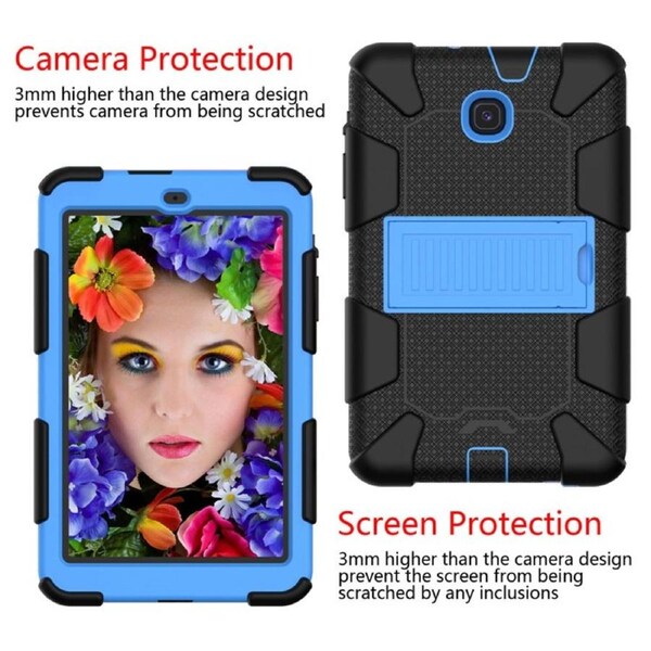 Silicone+PC Case 3-Layer Anti-fall Protective Cover Tablet Stand For Samsung Galaxy Tab A 8 inch T387(2018)-6black blue