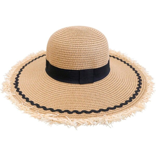 LVD Kids/Children Woven Sun Outdoor Summer Hat 42cm Brim Round Fringing BLK
