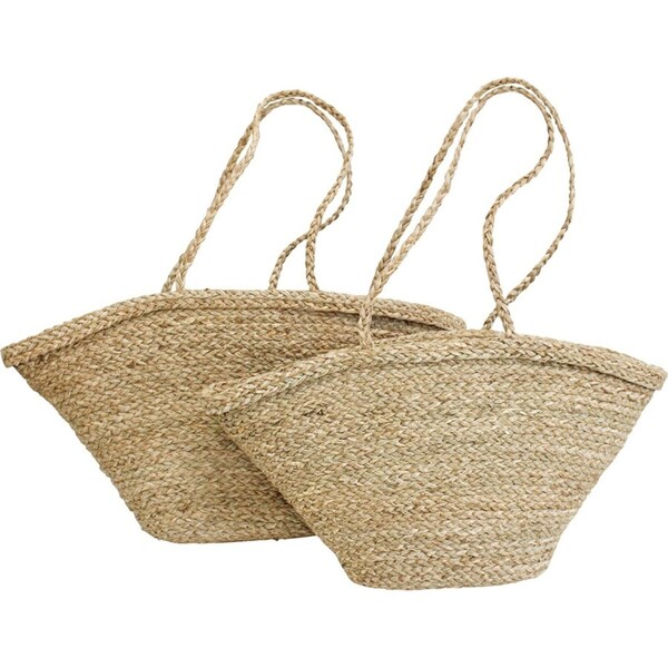 2pc LVD Market Seagrass Basket Home Room Decor Set 50/60cm w/ Handle Natural