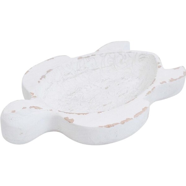 LVD Wooden Decorative Turtle Bowl Home/Room Decor 16.5x24cm White Rustic