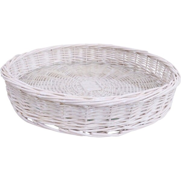 LVD Saint Tropez Wicker Willow Tray Basket Decor w/Glass 36x36cm Round White