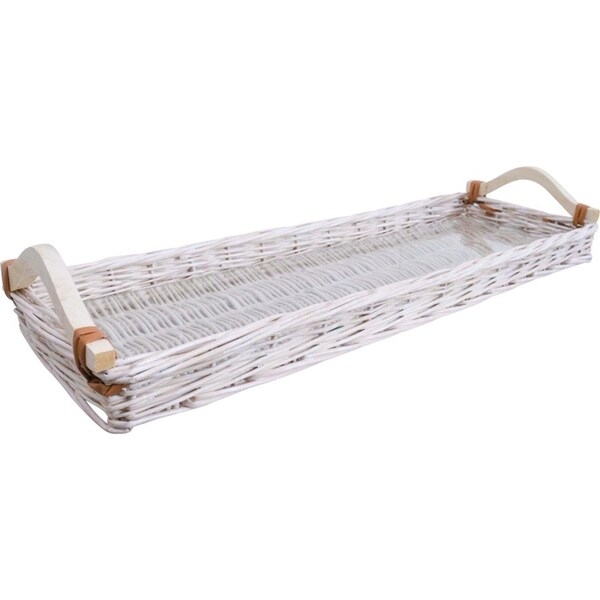 LVD Utility Willow Tray Charcuterie Wicker Basket Storage Rect 60x20cm White