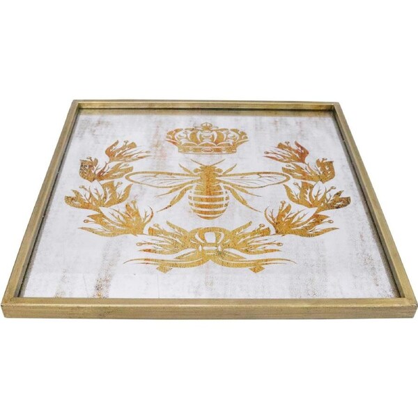 LVD Metal Decorative Wall Bee Mirror Tray Home/Room Tabletop Decor Sqr 40cm