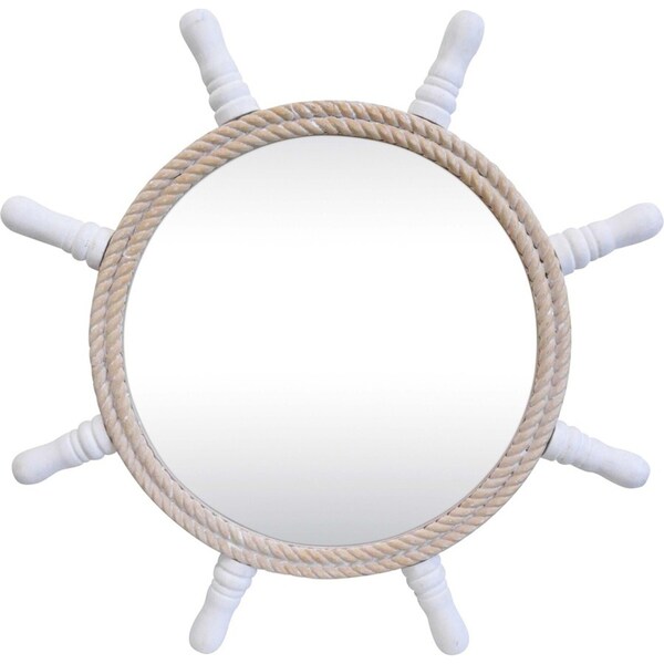LVD Pine/MDF Nautical Wheel Mirror Home/Room Lounge Wall Decor Round 65cm