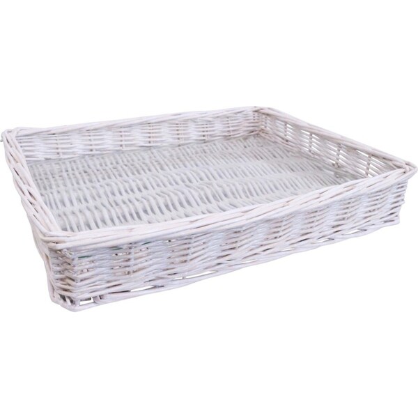 LVD Saint Tropez Wicker Willow Tray Basket Storage Rectangle 40x30cm White