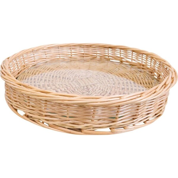 LVD Saint Tropez Wicker Willow Tray Basket Storage w/ Glass Rnd 36cm Natural