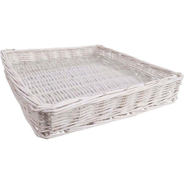 LVD Wicker Willow Tray Basket Storage Decor w/ Glass Square 36x36cm White