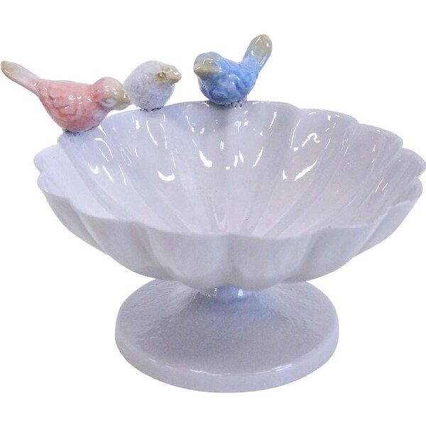 LVD Iron Jewellery Trinket Storage Bowl Birds Tabletop Decor 13x15cm White