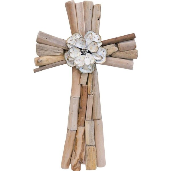 LVD MDF/Tan Oak Cross Driftwood Layers Home/Room Decor Display 24x40.5cm