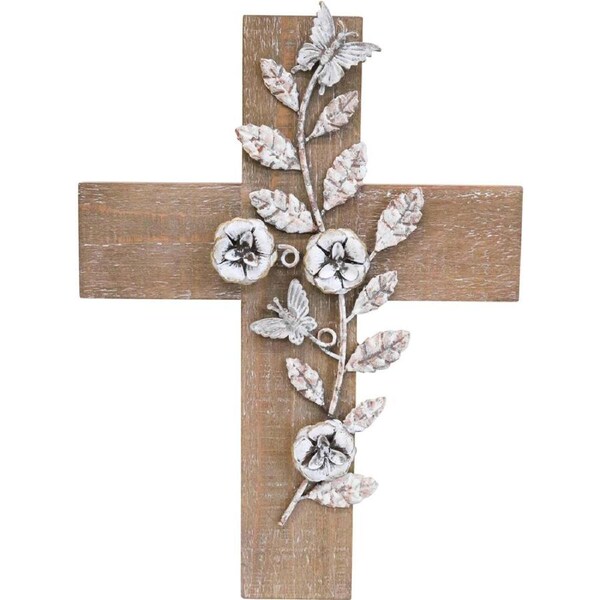 LVD Fir Wood/Iron Cross Vintage Branch Home/Room Decor Display 24.5x33cm