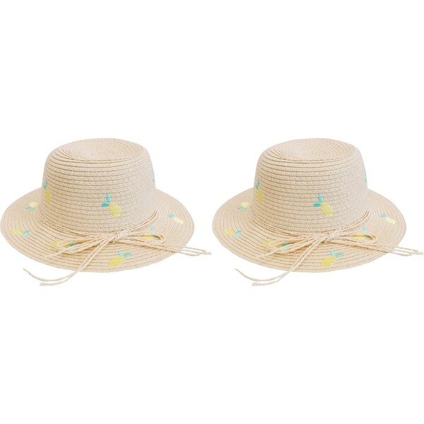 2x LVD Kids/Children Woven Sun Outdoor Summer Hat 30cm Brim Round Lemoncello