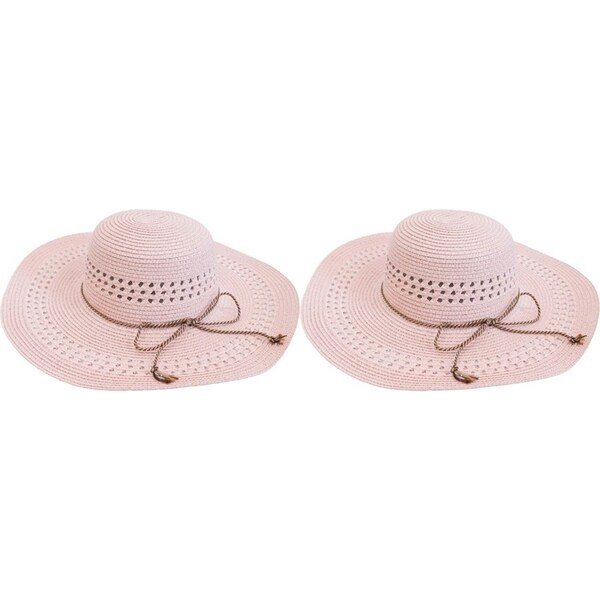 2x LVD Kids/Children Woven Sun Outdoor Summer Hat 42cm Brim Round Dusty Fields
