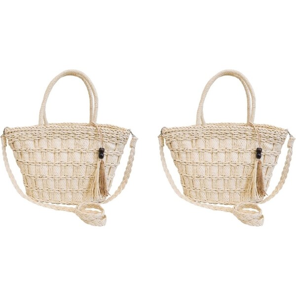 2x LVD Women's/Ladies Woven Baskette Beach Handbag/Shoulder Bag 40cm Natural