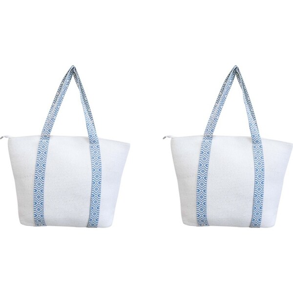 2x LVD Women's/Ladies Beach Carry All Bag Outdoor Beach/Fashion Tote 50cm White