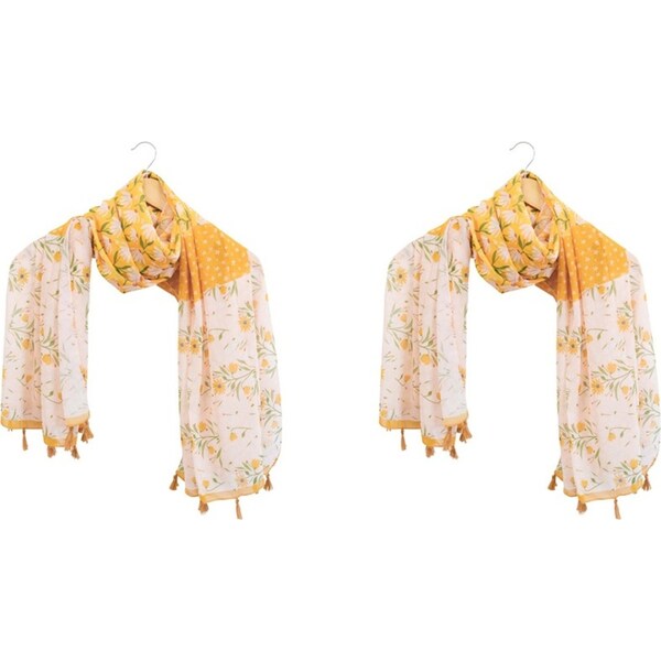 2x LVD Scarf/Sarong Women Beach Shawl Cover Up 90x180cm Polyester Ditsy Mustard