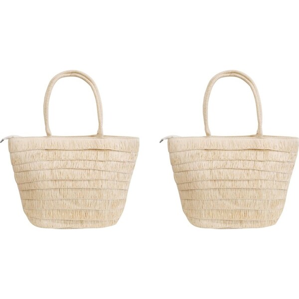 2x LVD Ladies/Women's Boho Layers Tote Bag/Fashion Beach Handbag 42cm Natural