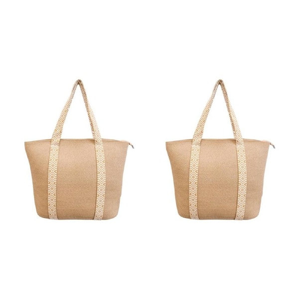 2x LVD Women's/Ladies Beach Carry All Bag Outdoor Beach/Fashion Tote 50cm NTRL