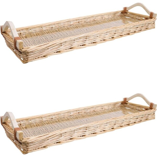 2x LVD Tray Charcuterie Wicker Basket w/ Handle Rect 20x60cm Willow/Glass NTRL