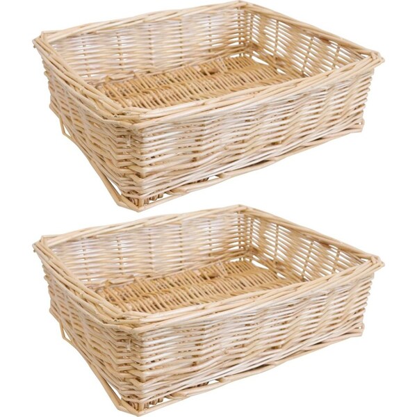 2x LVD Tray Utility Hamper Basket Storage Organiser Rect Medium Willow Natural