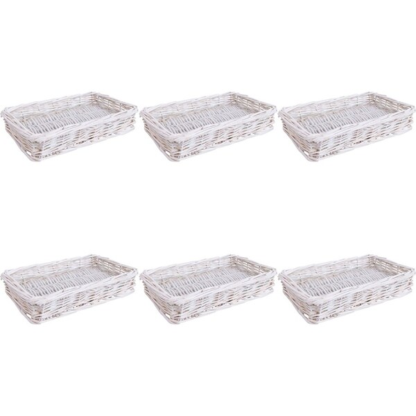 6x LVD Utility Willow Tray Basket Storage Decor w/Glass Rectangle 20x10cm White