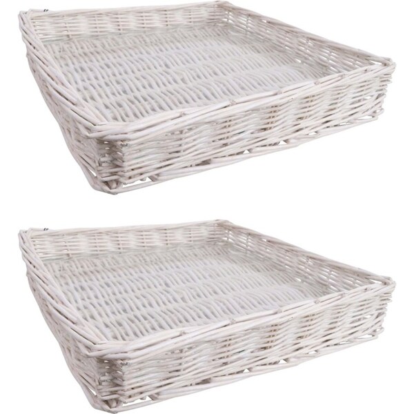 2x LVD Wicker Willow Tray Basket Storage Decor w/ Glass Square 36x36cm White