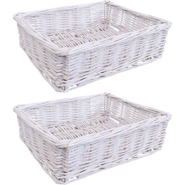 2x LVD Utility Willow Hamper Basket Storage Tray Medium Rectangle 25x19cm White