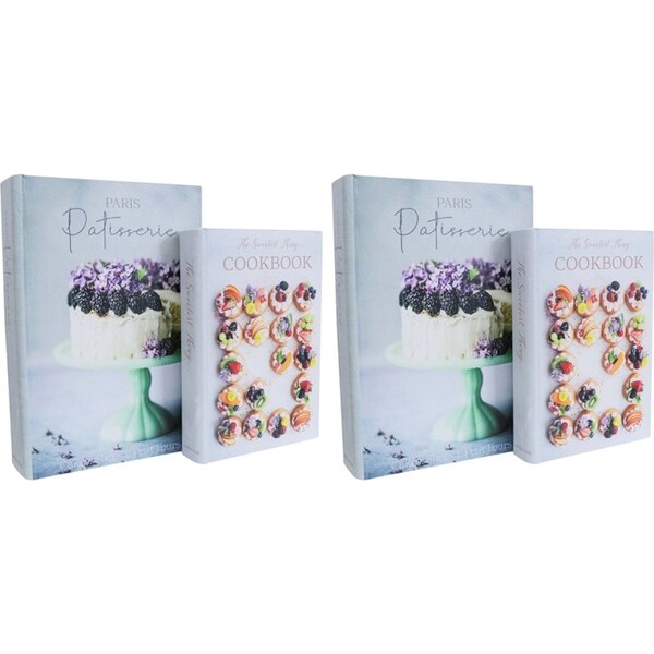 2x 2pc LVD Desserts MDF/Canvas Book Box Home Living Room Decor Set 24cm/29cm