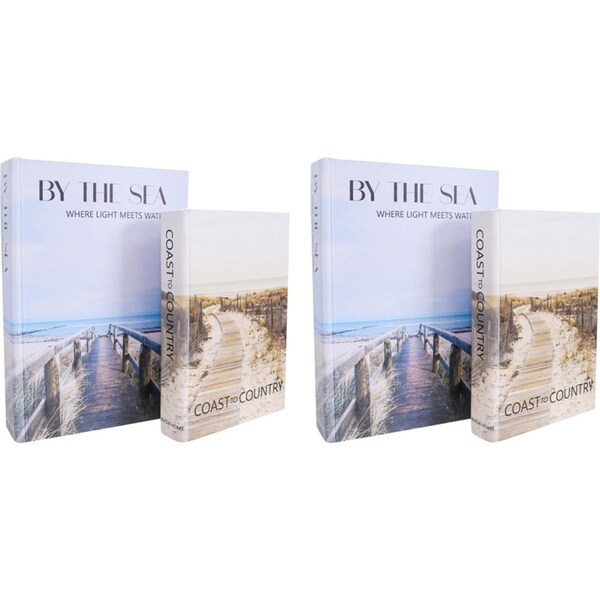 2x 2pc LVD Boardwalks MDF/Canvas Book Box Home Living Room Decor Set 24cm/29cm
