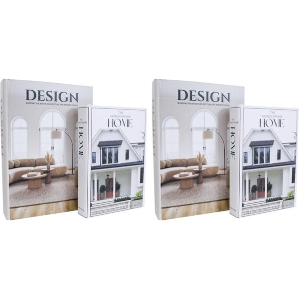 2x 2pc LVD Design Homes MDF/Canvas Book Box Living Room Decor Set 24cm/29cm