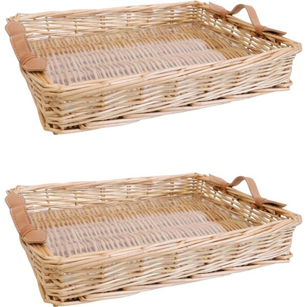 2x LVD Toulon Wicker Basket Storage Tray Rectangle Med w/ Glass 31x24cm Natural