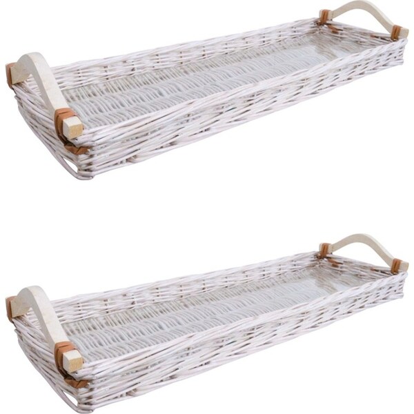 2x LVD Utility Willow Tray Charcuterie Wicker Basket Storage Rect 60x20cm White