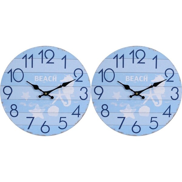 2x LVD Sea Life Hanging Wall Clock Analogue 34cm Round Home/Office Room Decor