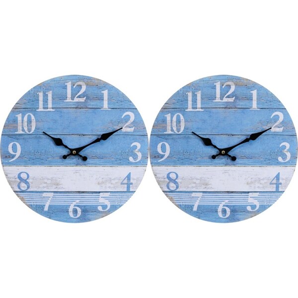 2x LVD Beach House Hanging Wall Clock Analogue 34cm Round Home/Office Decor