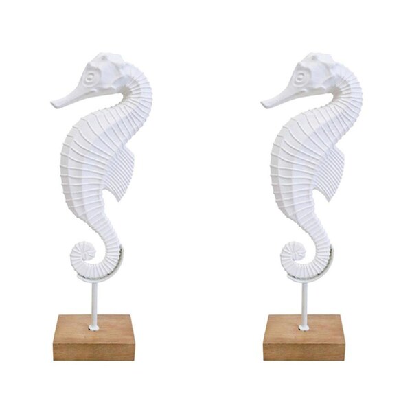 2x LVD Iron/MDF Seahorse on Stand Home/Lounge Tabletop Decor 12x35.5cm White