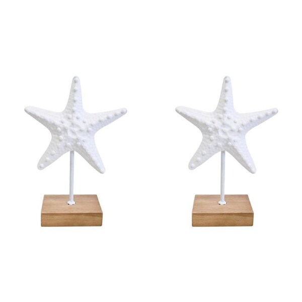 2x LVD Iron/MDF Starfish on Stand Home/Lounge Tabletop Decor 16x22.5cm White