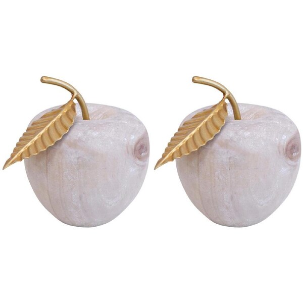 2x LVD Pine/Iron Decorative Wood Apple Home/Lounge Decor 14x14cm Natural/Gold