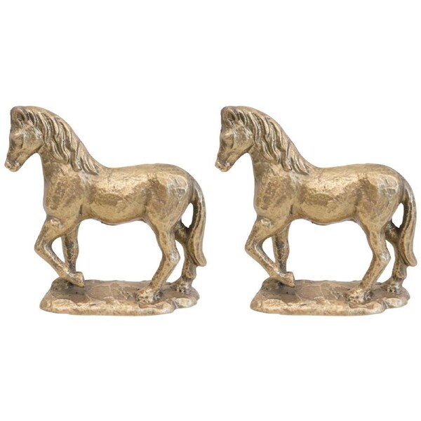 2x LVD Iron Decorative Horse Sculpture Home/Room Lounge Decor 16x15.5cm Gold
