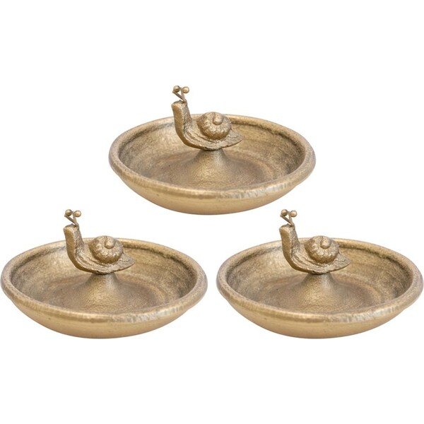 3x LVD Jewellery Storage Trinket Tray Snail Home/Room Decor Round 12cm Gold