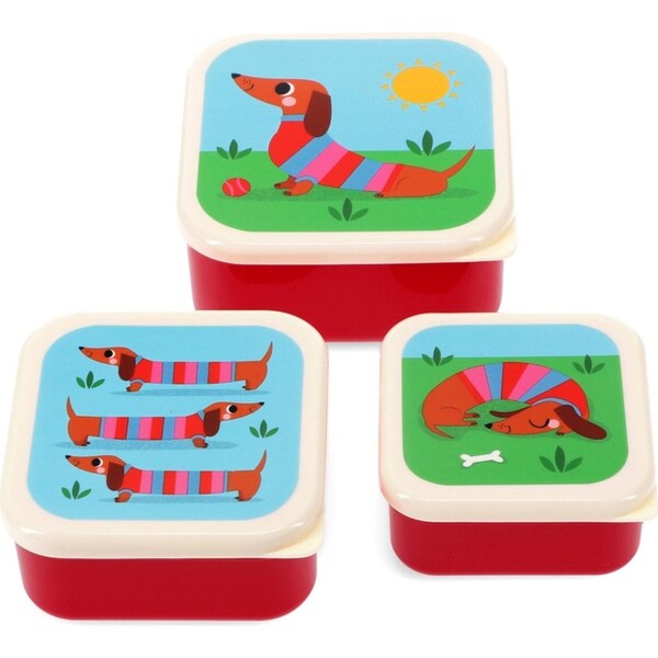 3pc Rex London Kids Plastic Snack/Lunch Box Storage Square Set Sausage Dog