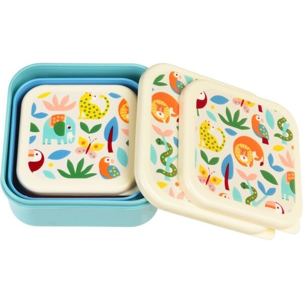3pc Rex London Kids Plastic Snack/Lunch Box Storage Square Set Wild Wonders