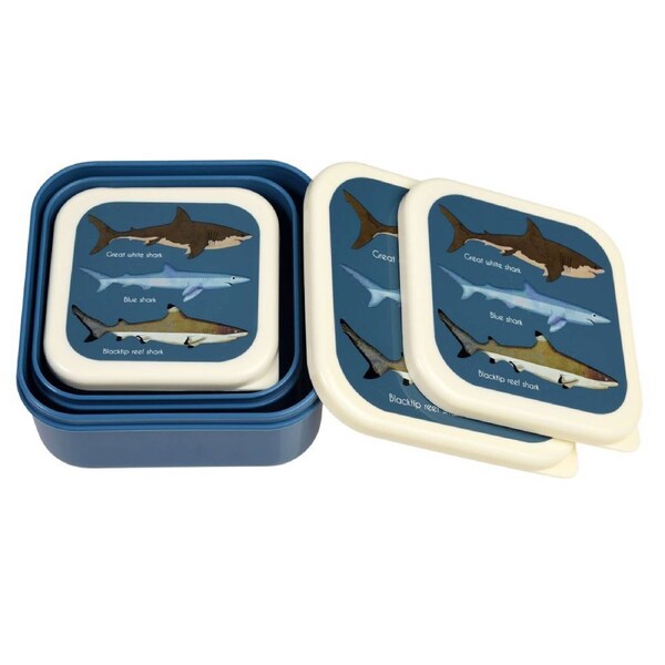 3pc Rex London Kids Plastic Snack/Lunch Box Food Storage Square Set Sharks