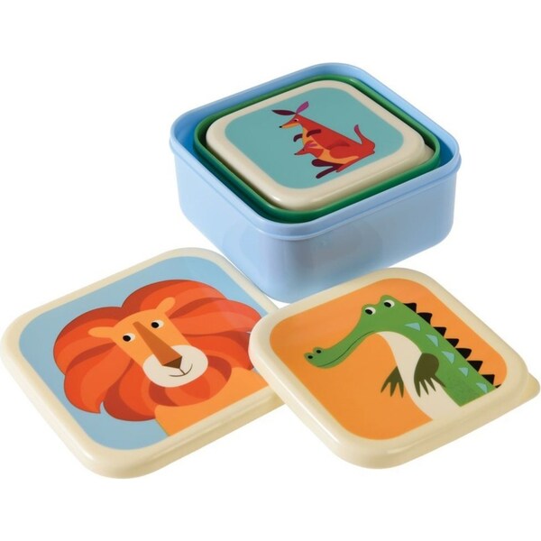 3pc Rex London Kids Plastic Snack/Lunch Box Square Set Colourful Creatures