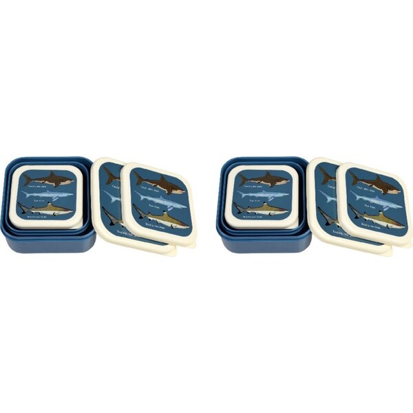 2x 3pc Rex London Kids Plastic Snack/Lunch Box Food Storage Square Set Sharks