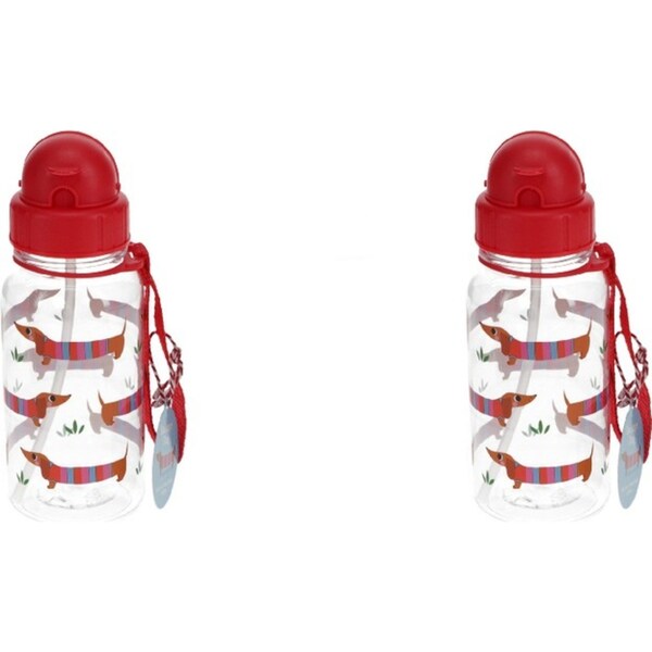 2x Rex London Kids/Child 500ml Plastic Water Bottle Drink Tumbler Sausage Dog