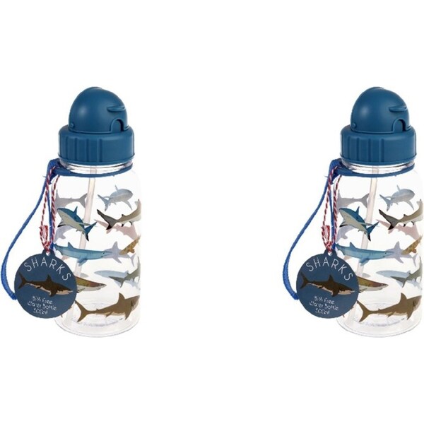 2x Rex London Kids/Child 500ml Plastic Water Bottle Sip Drink Tumbler Sharks